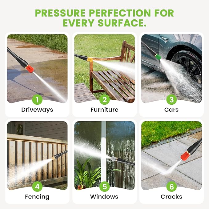 Professional Pressure Cleaner, Power Cleaner with Foam Cannon,4 Nozzles,33FT Hose and Soap Bottle,Car Clean Machine/Car/Driveway/Patio Clean (Dark Green)