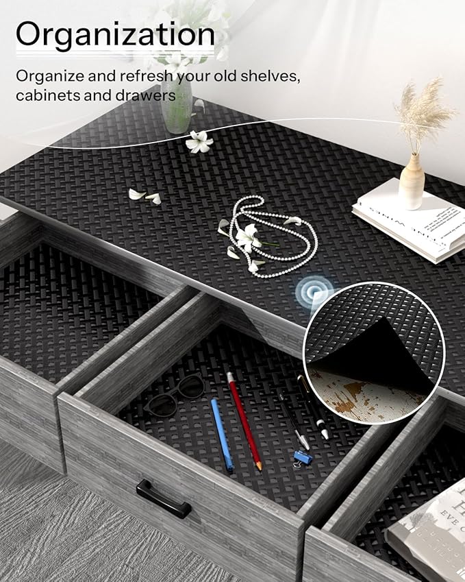 Shelf and Drawer Liner for Kitchen Cabinet, Non-Adhesive 18in x 360in Waterproof Contact Paper Refrigerator Liners Thickened Durable EVA Material Non Slip Mat for Dresser Cupboard Pantry Protector