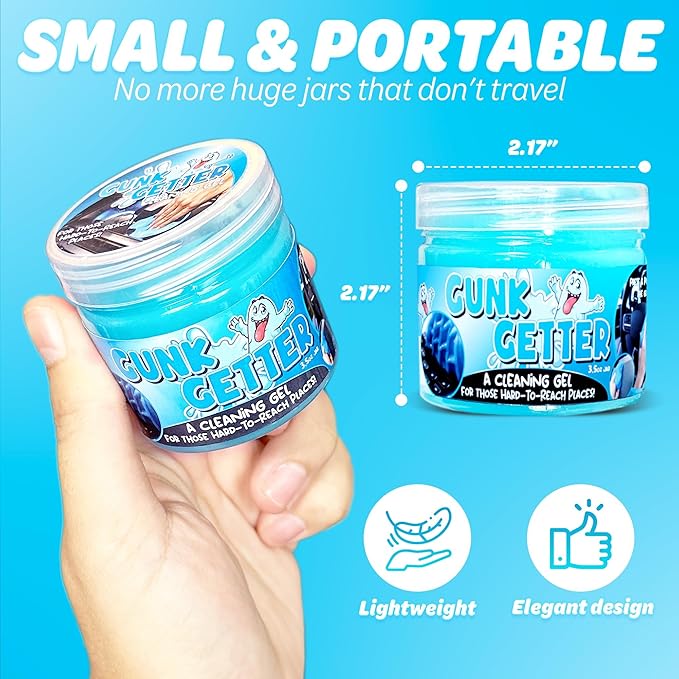 PeerBasics Gunk Getter, Cleaning Gel for Those Hard to Reach Places, Automotive Cup Holder Electronic Keyboard Office, Slime Gel Cleaner Dust Crumb Removal (Jar, Blue, 3.5oz)