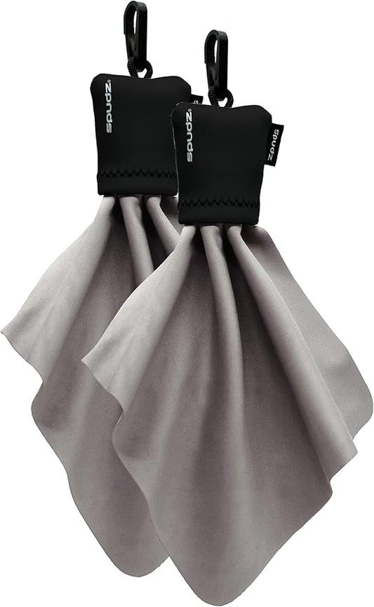 SPUDZ Classic Microfiber Lens Cleaner – Clip-On Pouch, Washable – for Binoculars, Scopes, Glasses, Screens | Black, 6 x 6 Inch (2-Pack)