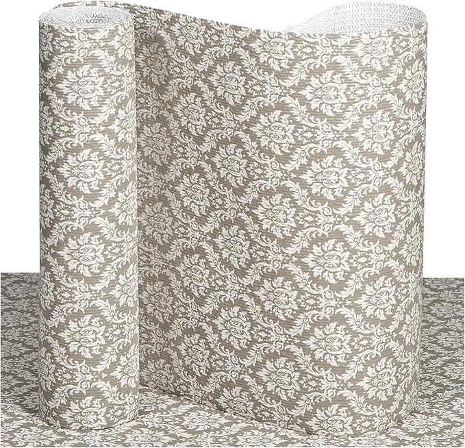 Drawer and Shelf Liner, Non-Slip Kitchen Cabinet Liners Non-Adhesive Thick Strong Grip Waterproof Washable Mats Protect Dresser Shelves Cupboard Bathroom Cabinets, Boho: Beige, 18 in X 10 FT
