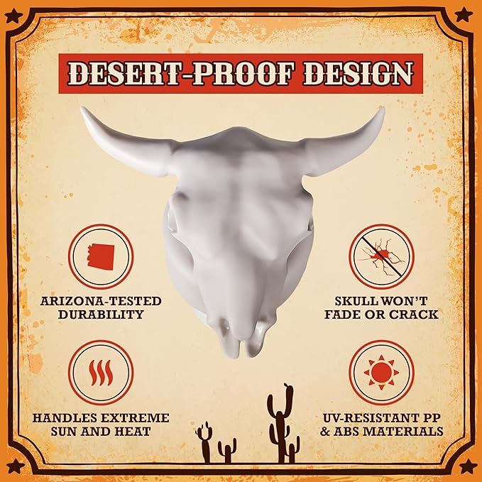 Cow Skull Floating Pool Chlorine Dispenser - Large Capacity Floater for 3'' Tabs, Adjustable Flow, Unique Added Buoyancy, Weather Durable PP & ABS