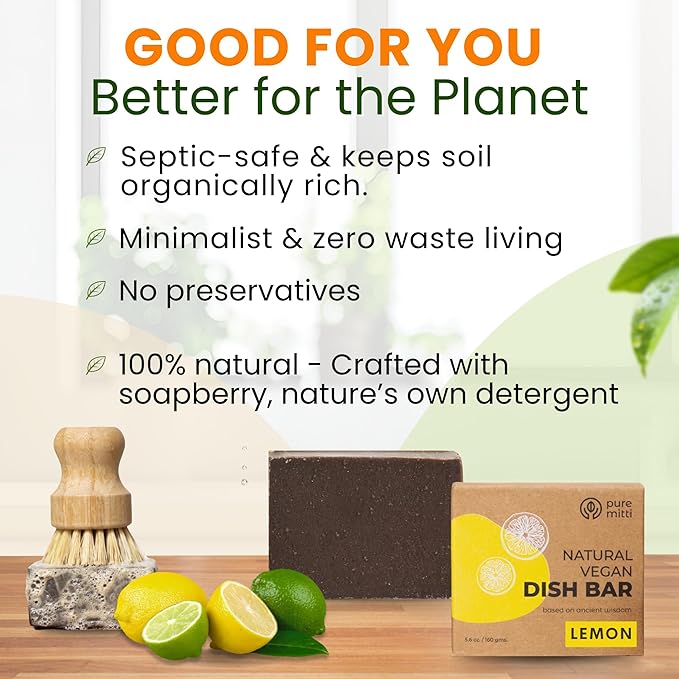 Lemon Dish Soap Pack Of 5 (5.5 Oz Each) | Solid Bar Soap For Sparkling Clean Dishes | Natural, Plastic-Free Cleaning Supplies | Alternative To Dishwashing Liquids & Detergents