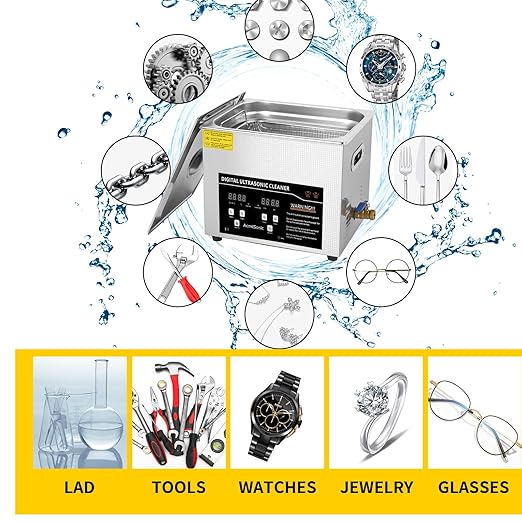 Ultrasound Cleaning Machine 10L Digital Ultrasonic Parts Cleaner with Timer 40kHz SUS 304 Stainless Steel Lab Sonic Cleaner for Professional Tools,Metal Parts,Jewelry,Eyeglasses