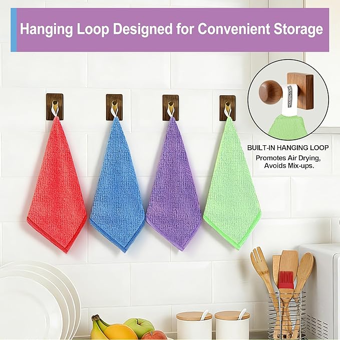 HOMERHYME Microfiber Cleaning Cloth, 52 Pack Cleaning Rags,12" X 11" Lint Free Dish Towels Wash Cloths, Reusable Microfiber Towels for Home and Kitchen Bathroom Apartment Cleaning Supplies, Assorted
