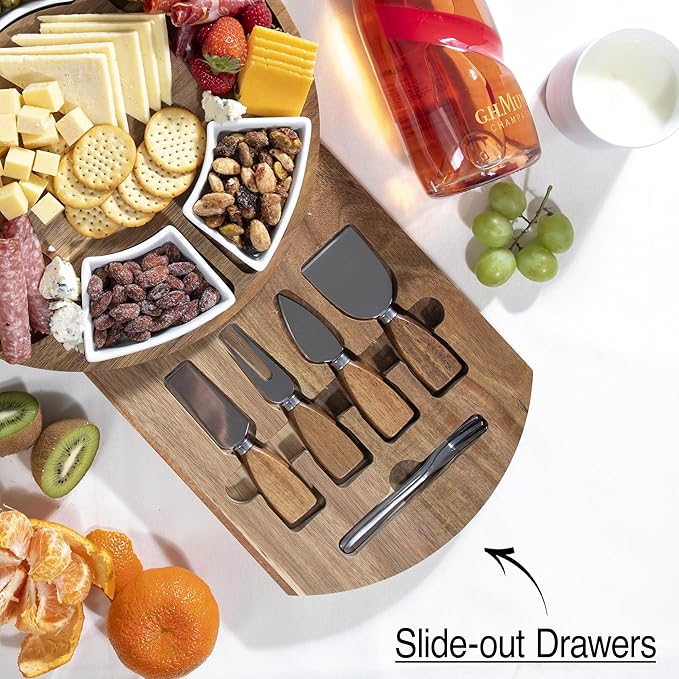 Personalized Charcuterie Board Gift Set – Custom Engraved Acacia Cheese Board with Ceramic Bowls, Wedding & Housewarming Gifts, for Women & Men