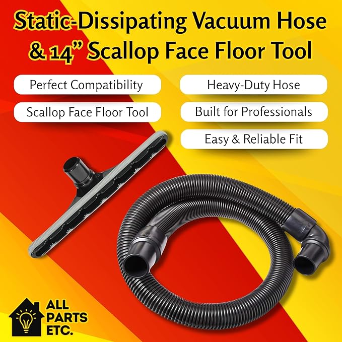 Static-Dissipating Vacuum Hose & Scallop Face Floor Tool Kit Fits 1-1/2” Backpack Vacuums with S-Wand Compatible with ProTeam, GV, Sanitaire, Carpet Pro (Color is Gray Or Black)