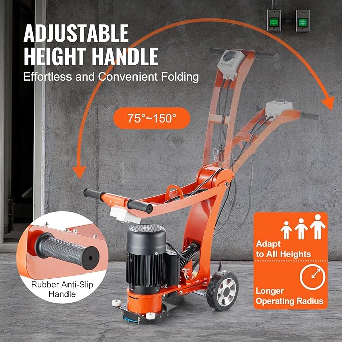 VEVOR Electric Concrete Floor Grinder 7" Walk-Behind Grinder 1.7HP Concrete Floor Polisher, 1300W Grinding Machine, 1720RPM Upgrade Brushless Motor Surfacing Grinder for Granite/Marble/Stones