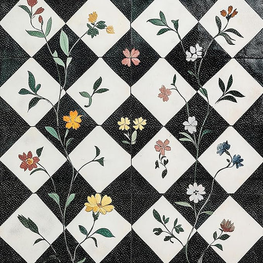 10PCS 12x12 Inch Floral Checkerboard Peel and Stick Floor Tiles Removable Self Adhesive Vinyl Flooring Stickers for Kitchen Entryway Studio Home Decor