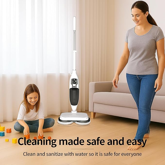 Scrub and Steam Mop with 13 Accessories,Floor Scrubber Spin Mop for Hard Floors Deep Cleaning,Washable Mop Pads for Home,550ml Capacity,Chemical-Free Deep Clean & Sanitize with High Temperature