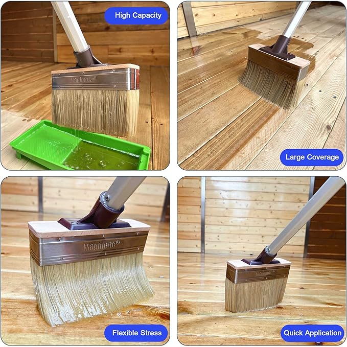 Deck Brush Stain Applicator by Magimate - Thick Soft Large Paint Brush Head with Threads for Extension to Apply Stain and Sealers on Wood Deck Floor Fence Walls - 7 Inch Wide