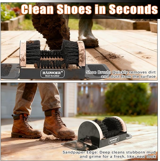 Hadwoer Boot Brush Scraper Outdoor – Heavy Duty Boot Scrubber & Shoe Cleaner Brush with Sturdy Bristles – Resistant Boot Cleaner for Mud, Dirt & Snow – Durable Outdoor Boot Scrapers with Brushes