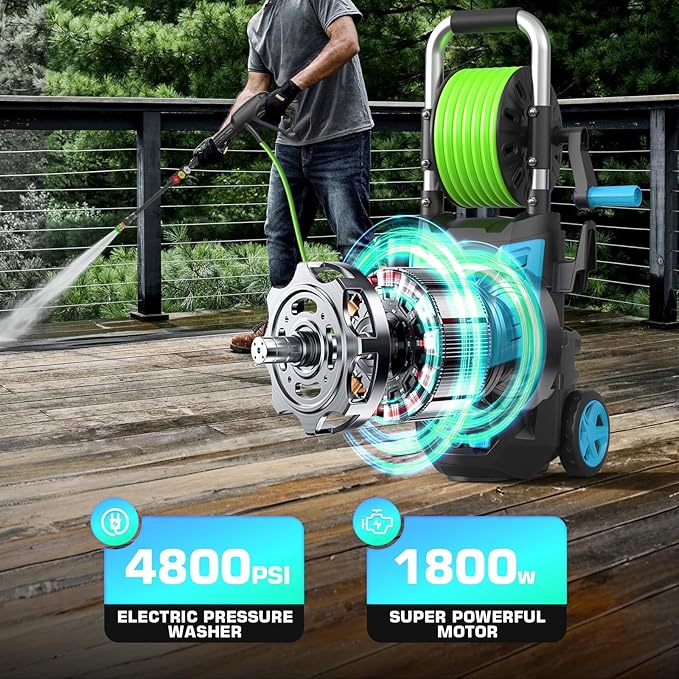 Professional Pressure Cleaner 4800PSI, 4.0GPM Portable Power Cleaner with 4 QC Nozzles and Soap Bottle, Cleaner Machine for Cars/Home/Driveways/Patios/Decks/Fences (Blue)