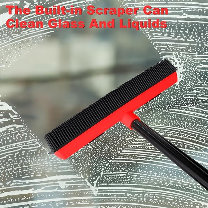 Rubber Broom for Pet Hair Removal with Squeegee, 49Inch Long Iron Handle Design, Portable Lint Remover Brush, Suitable for Carpets, Hardwood Floors and Tile Cleaning.