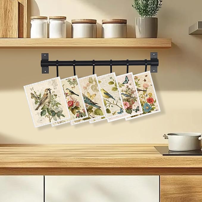Swedish Dishcloths for Kitchen, 6 Pack Vintage Floral Bird Swedish Dish Cloths for Washing Dishes, Reusable Washable Absorbent Dish Towels for Home Kitchen Cleaning Quick Drying