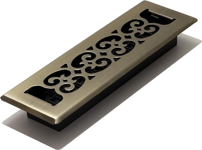 Decor Grates SPH210 Scroll Design Floor Register, 2x10, Antique Brass Finish