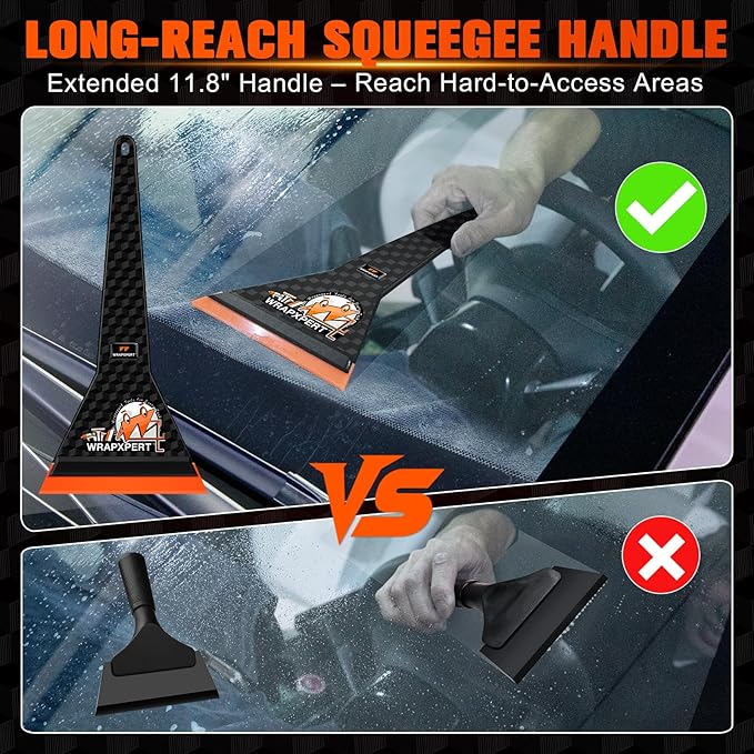 WRAPXPERT Window Tint Squeegee Car Front Window Tint Tools 11.8-inch Long Handle Rubber Scraper for Windshield/Rear Glass Deep Corner Reach Vehicle Tinting Kit