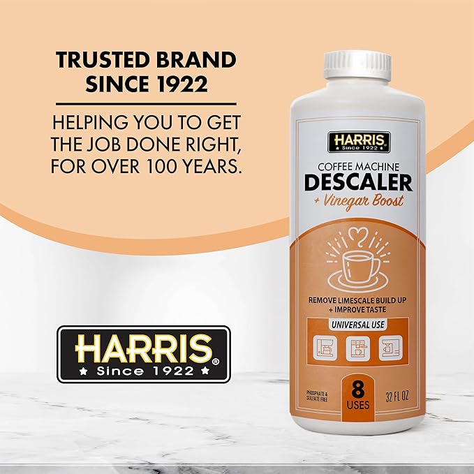 HARRIS Coffee Machine Descaler Descaling Solution - 32 Fl. Oz. (8 Uses) Compatible with Keurig,Nespresso,Breville,Delonghi, Jura Ninja - Espresso Coffee Maker Cleaner, Limescale Remover
