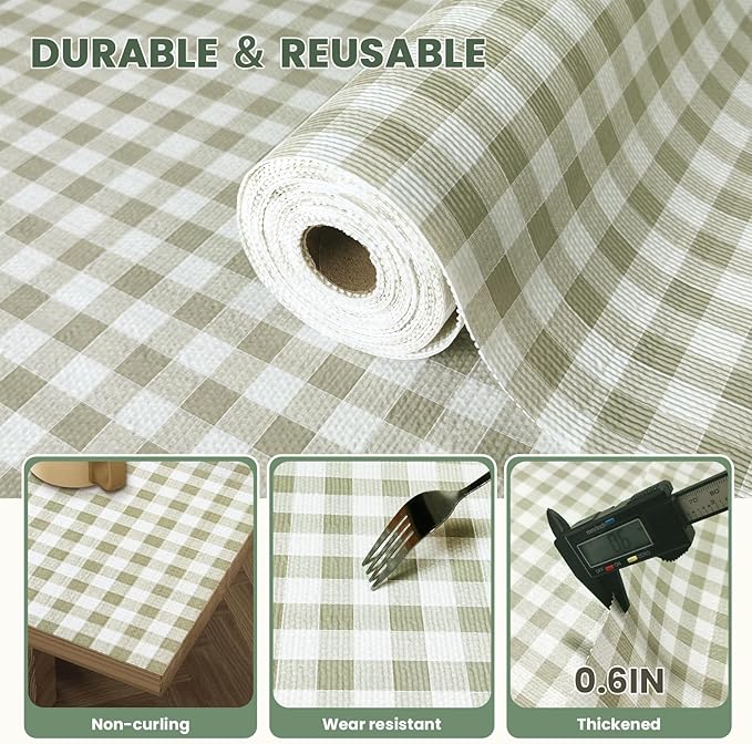 Drawer Liner and Shelf Liner for Kitchen Cabinet Liner Non-Adhesive Non-Slip Shelf Paper, Thick Strong Grip Waterproof Easy to Clean for Shelves, Cupboard, Desks, Green Plaid Pattern, 17.5 in x 40 FT