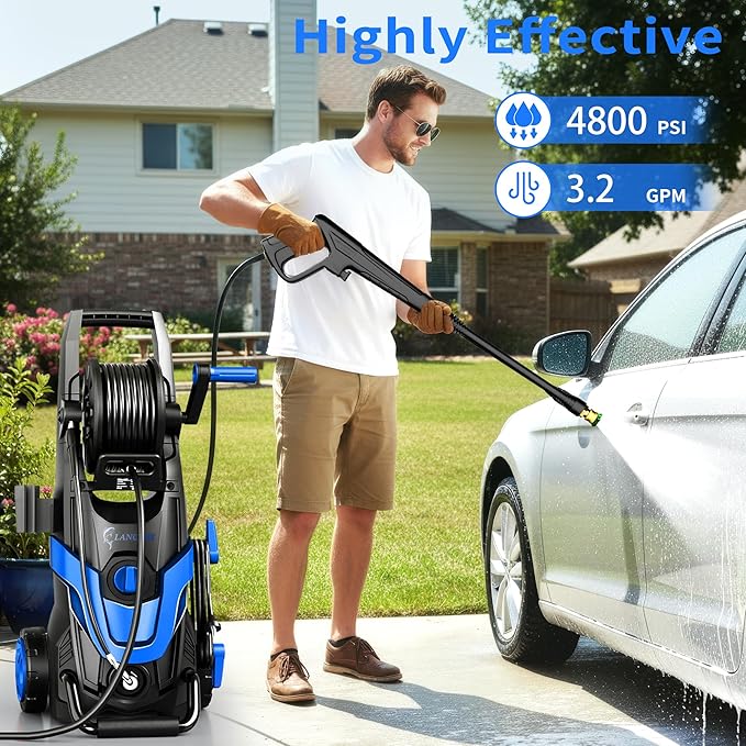 2026 Upgrade Pressure Power Washer 4800PSI w/4 Quick Connect Nozzles, Inlet Hose & Filter&500ML Soap Tank, High Cleaning Machine for Cars/Fences/Driveways/Patios/Home Cleaning,Blue