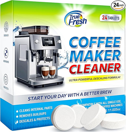 True Fresh Coffee Machine Descaler & Cleaner Tablets - 24 Count, 1 Year Supply, Deep Clean, Removes Limescale & Hard Water Buildup, for Keurig, Nespresso, Breville, Delonghi, Ninja, Miele, Jura Makers