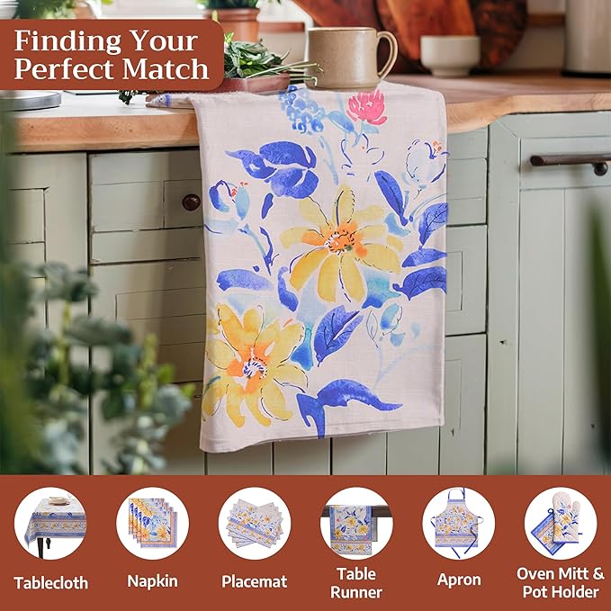 Maison d'Hermine Kitchen Towels Set of 3 100% Cotton 27.50" x 20" Reusable Cloth Tea Dish Towels Absorbent with Hanging Loop for Kitchen, Home, Dining, Cocktail Parties Spring/Summer (Girassol)