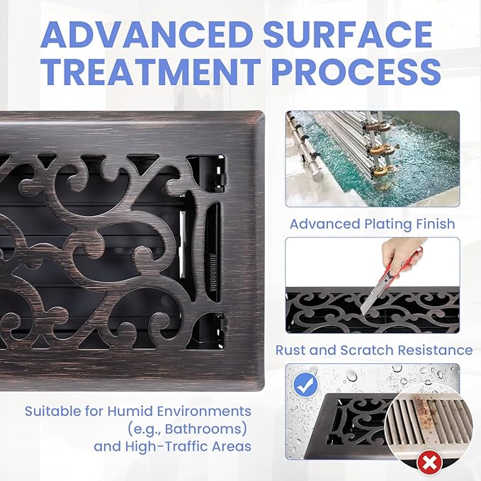 4x10 Inches Heavy Duty Walkable Floor Register - Easy Adjust Air Supply Lever Decorative Floor Vent Covers - Savannah Design Vent Covers for Home - Oil Rubbed Bronze