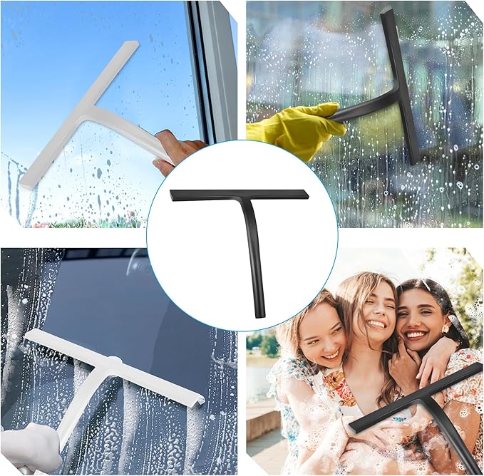 Shower Squeegee for Glass Doors, Mirror Window Tile Scrubber Cleaner with Hook Silicone (Gray)