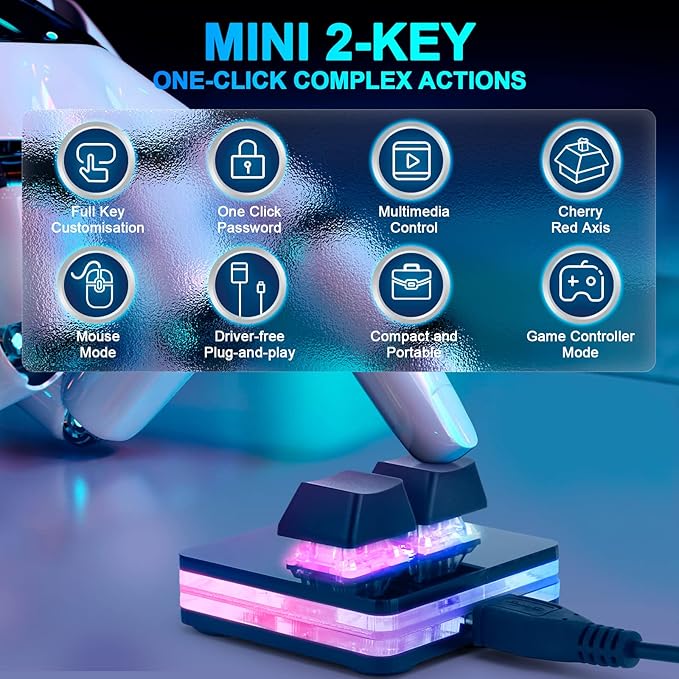 Ecarke Black 2-Key OSU Hot Swap Game Keyboards USB Wired RGB Mechanical Keypad,Autonomous Programming Macro with Software Switches