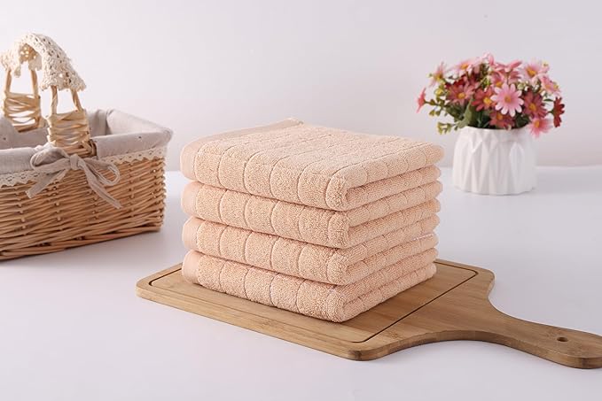 Homaxy 100% Cotton Terry Kitchen Towels(Apricot, 13 x 28 inches), Checkered Designed, Soft and Super Absorbent Dish Towels, 6 Pack