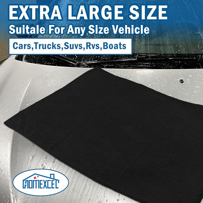 HOMEXCEL Professional Large Microfiber Car Drying Towels 2 Pack, Lint Free, Scratch Free, Highly Absorbent Drying Towel for Cars, SUVs, RVs, Trucks, and Boats,31" x 24", Black