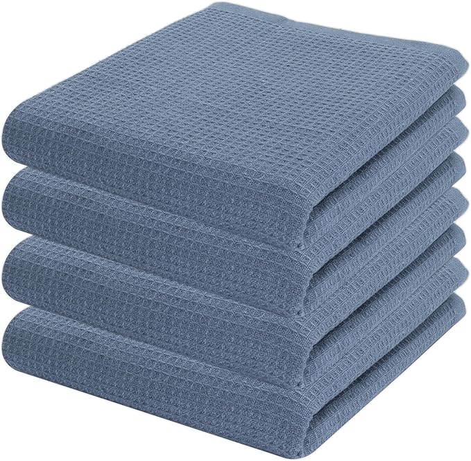 PurpleEssences Waffle Weave Kitchen Towel, 100% Cotton, 15x25 Inch, with Hanging Loop Ultra Soft Absorbent Quick Drying Dish Cloth, Tea and Hand Towels, 4 Pack - Christmas Holiday Winter - Smoky Grey