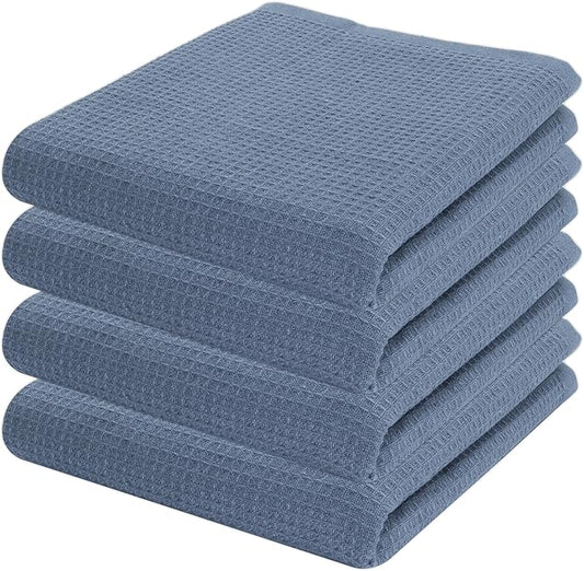 PurpleEssences Waffle Weave Kitchen Towel, 100% Cotton, 15x25 Inch, with Hanging Loop Ultra Soft Absorbent Quick Drying Dish Cloth, Tea and Hand Towels, 4 Pack - Christmas Holiday Winter - Smoky Grey