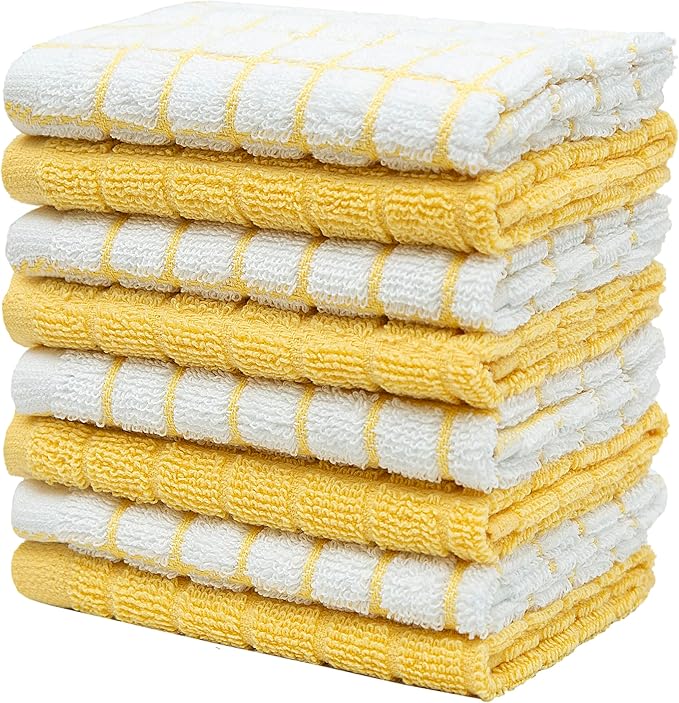 Bumble Dish Cloths (8 Pack) | 12" x 12" | 100% Cotton Kitchen Towels | 405 GSM | Soft, Highly Absorbent & Durable Dish Towels for Kitchen | Yellow