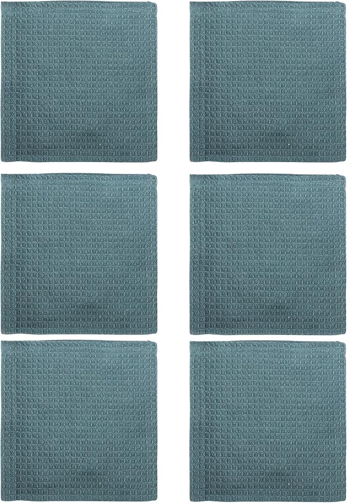 Vintage Vista 100% Cotton Waffle Dish Cloths (Pack of 6) - Dish Rags for Washing Dishes - Reusable & Highly Absorbent Kitchen Towels - Kitchen Rags for Christmas - (12" x 12" - Dark Green)