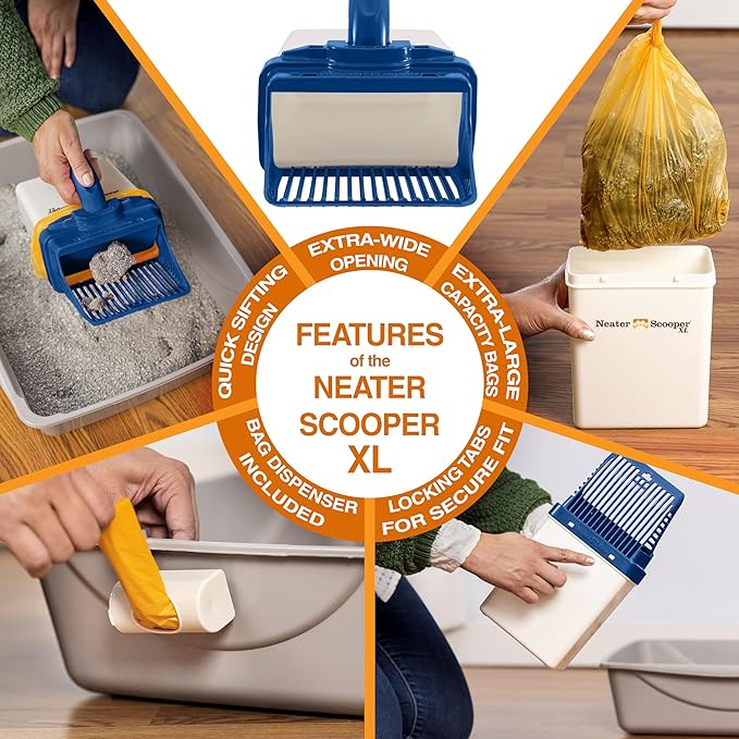 Neater Pet Brands Neater Scooper XL Cat Litter Scoop, 15 Refill Bags – Extra-Large Capacity Mess-Free Cat Litter Scooper with Bag for Large & Multiple Cats, Spill-Proof Litter Box Scooper with Holder