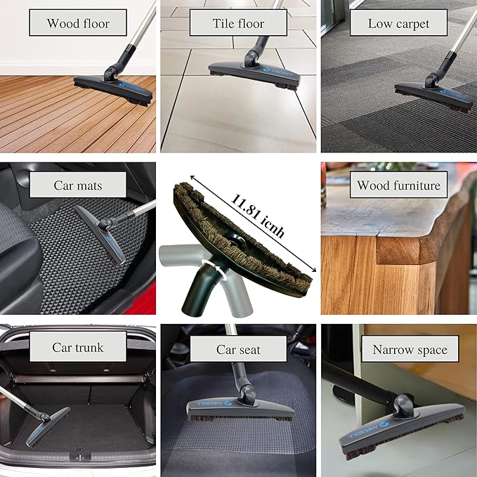 Upgraded Hardwood Floor Attachment with Horse Hair Soft Bristles & Flexible Brush Head for Vacuum Cleaners Using 1 ¼'' (1.25inch) (32mm) Accessories - Work on Low Carpet & Wood/Bare/Tile/Hard Floors