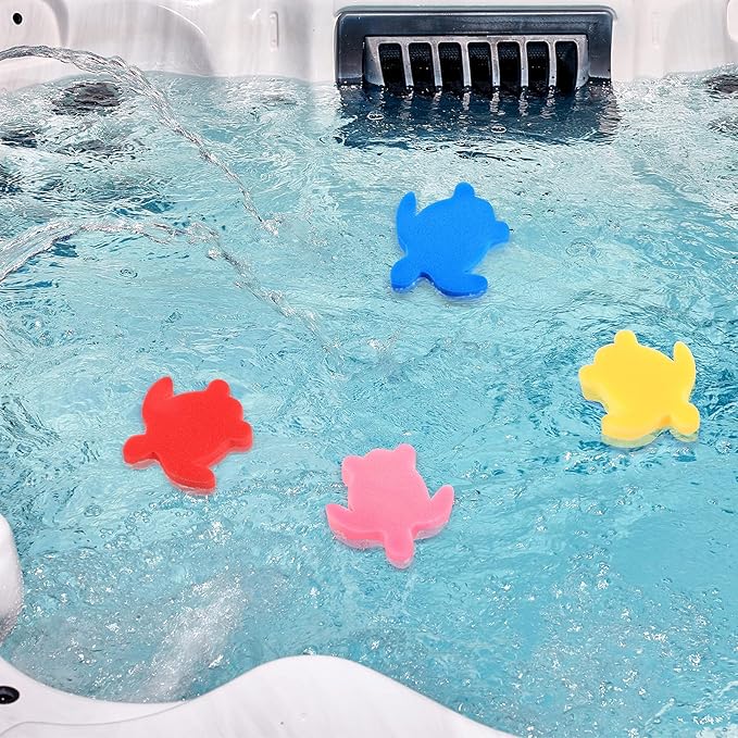 Chuangdi 24 Pieces Hot Tub Sponge, Turtle Oil Scum Absorbing Absorber for Spa and Swimming Pool (Blue, Red, Yellow, Pink)