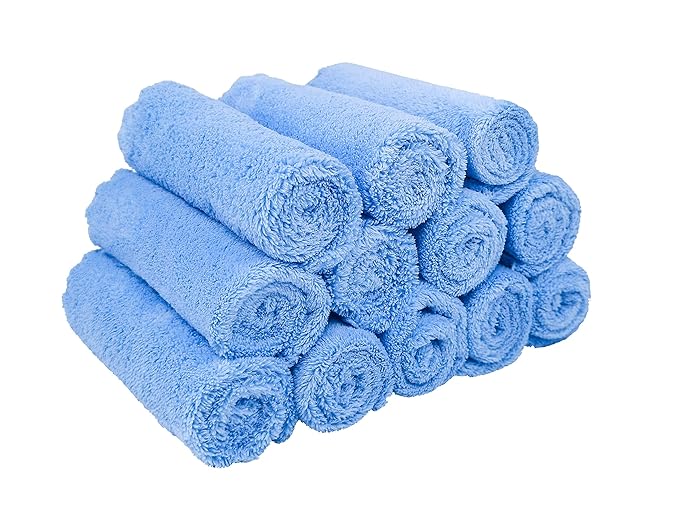 Kyapoo Baby Washcloths 12 Pack 12x12 Inches Microfiber Coral Fleece Extra Absorbent and Soft for Newborns, Infants and Toddlers-Blue