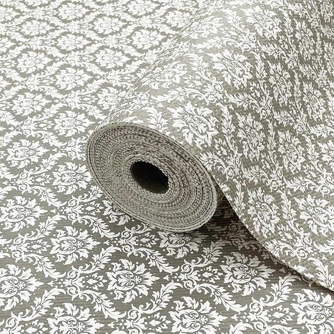 Drawer Liner and Shelf Liner for Kitchen Cabinet Liner Non-Adhesive Non-Slip Shelf Paper, Thick Strong Grip Waterproof Easy to Clean for Shelves, Cupboard, Desks, Baroque Pattern, 17.5 in x 20 FT
