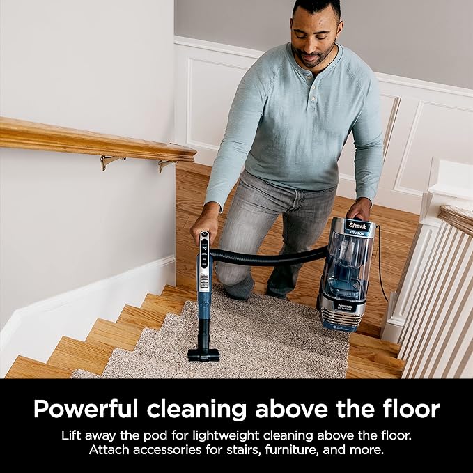 Shark Upright Vacuum, Stratos with DuoClean PowerFins, HairPro, Powered Lift-Away, Self-Cleaning Brushroll, & Odor Neutralizer Technology, Navy, AZ3002