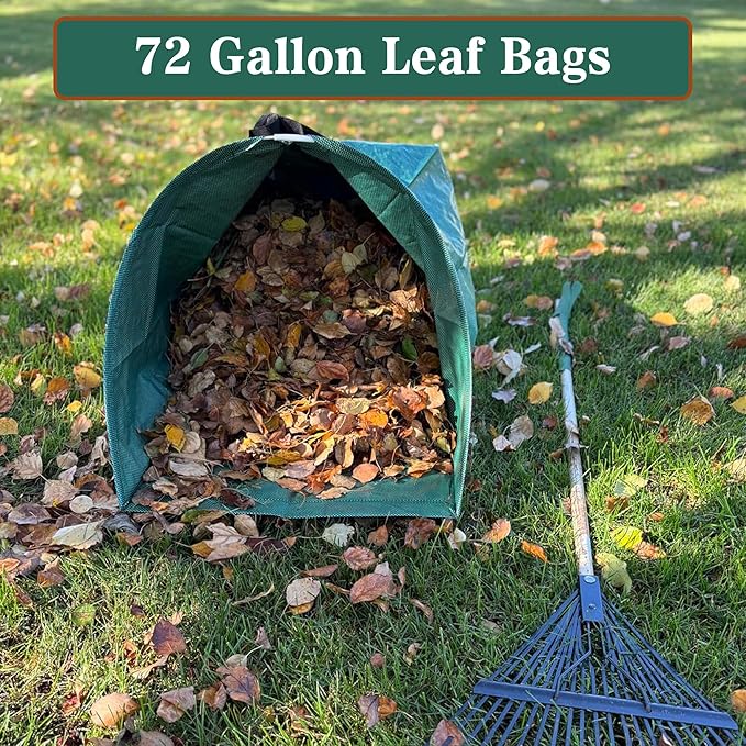 2PCS 72 Gallon Yard Waste Bags, Large Garden Debris Bags, Dustpan-Type Lawn Bags, Reuseable Heavy Duty lawn and leaf bags with Gardening Gloves