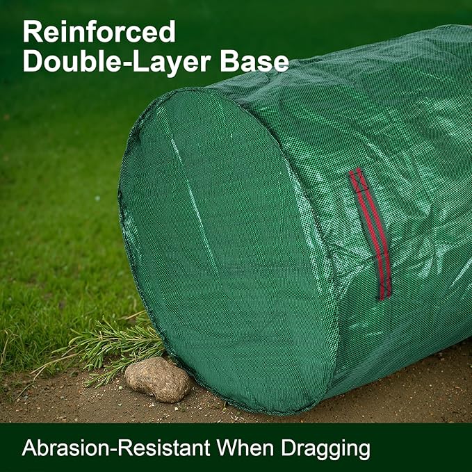 72 Gallon Reusable Yard Waste Bags (3 Pack), Heavy Duty Stand-Up Leaf & Lawn Bags, 150 GSM Woven PP (PE Coated), Double-Layer Bottom, Top & Bottom Reinforced Handles, Cowhide Gloves Included