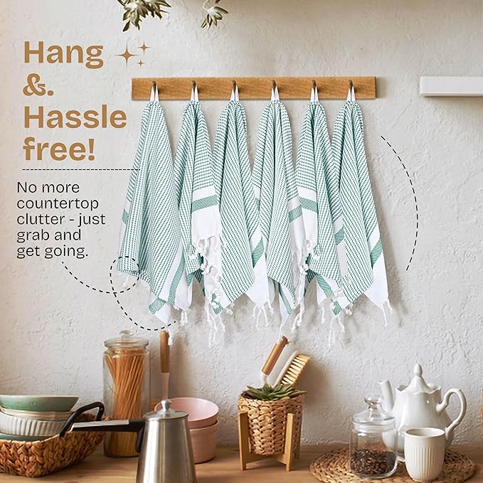 Turquiose Green Turkish Kitchen Towels 16"x26", 12 Pack, 100% Cotton, Ultra Absorbent, Soft, Fast Dry, Machine Washable, Dish Towel with Tassels for Drying Dishes, Cleaning, Wiping