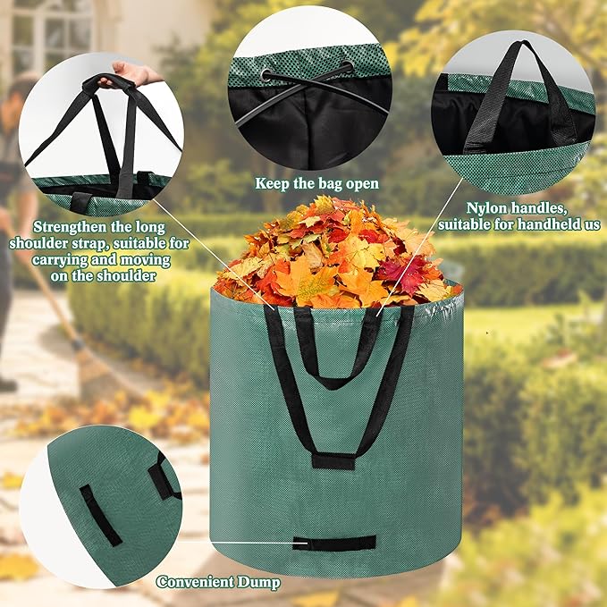 Reusable Yard Waste Bags, 2 Pack 72 Gallon Heavy Duty Lawn Leaf Garden Bag with Extension Layer, Handle & Shoulder Strap, Foldable Leaf Bags for Leaves Lawn Trash