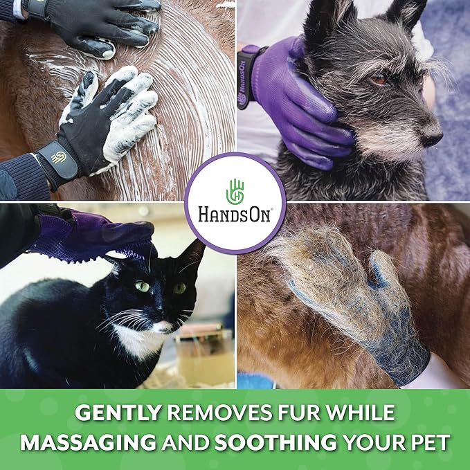 H HANDSON Pet Grooming Gloves - Patented #1 Ranked, Award Winning Shedding, Bathing, & Hair Remover Gloves - Gentle Brush for Cats, Dogs, and Horses (Green, Medium)