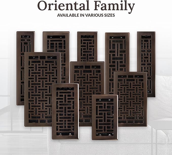 Decor Grates AJH212-RB Oriental Floor Register, 2x12 Inches, Rubbed Bronze Finish