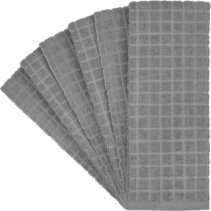 Premium Kitchen Towels (16”x 28”, 6 Pack) | Cotton Kitchen Hand Towels | Dish Towels | Kitchen Towels | Highly Absorbent Tea Towels Set | Grey