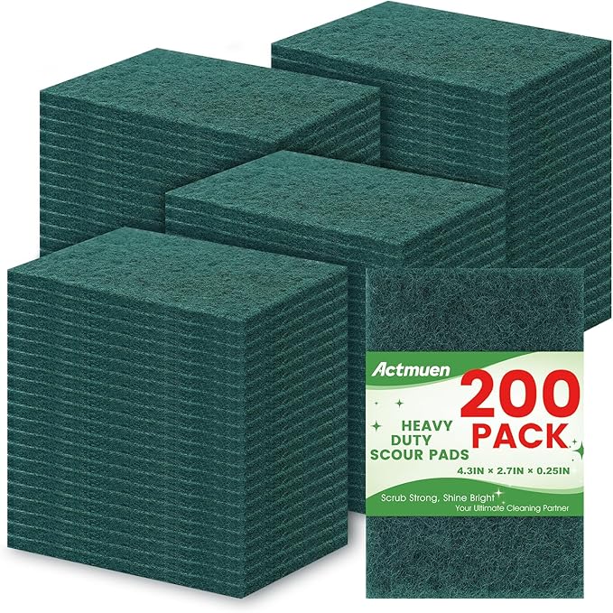 200 Pack Green Scrubbing Pads, Heavy Duty Scouring Pads,Dish Scrubber Reusable for Cleaning, Multipurpose Scrub Pads for Household Kitchen Dishes Pots Pans & Metal Grill- 4.3 x 2.75 x 0.3 Inches