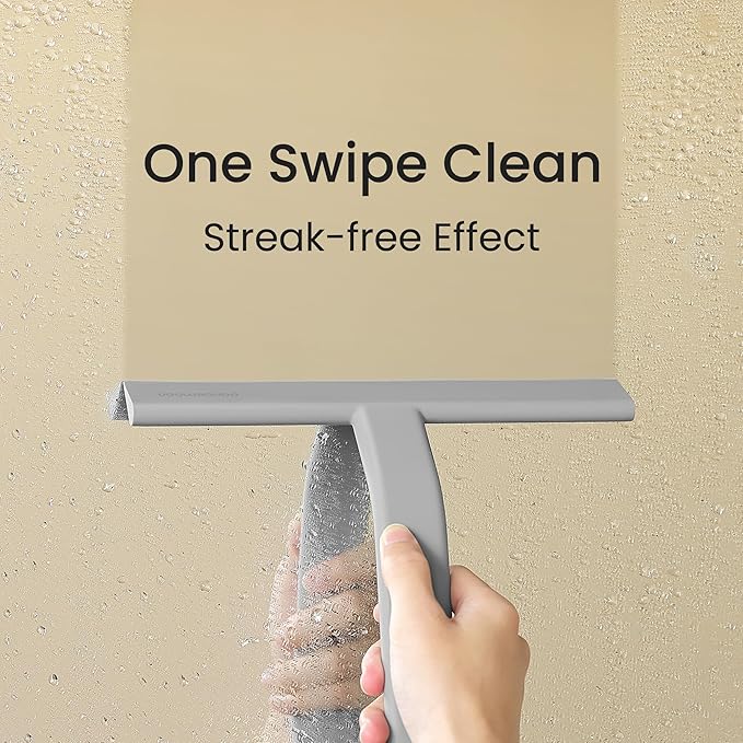 dancemoon JustHang Shower Squeegee for Glass Doors, All-One-Piece Silicone with Built-in Hook Design for Easy Hanging, Household Window Mirror Squeegee for Bathroom, Glass, Kitchen, Tile Wall, Car